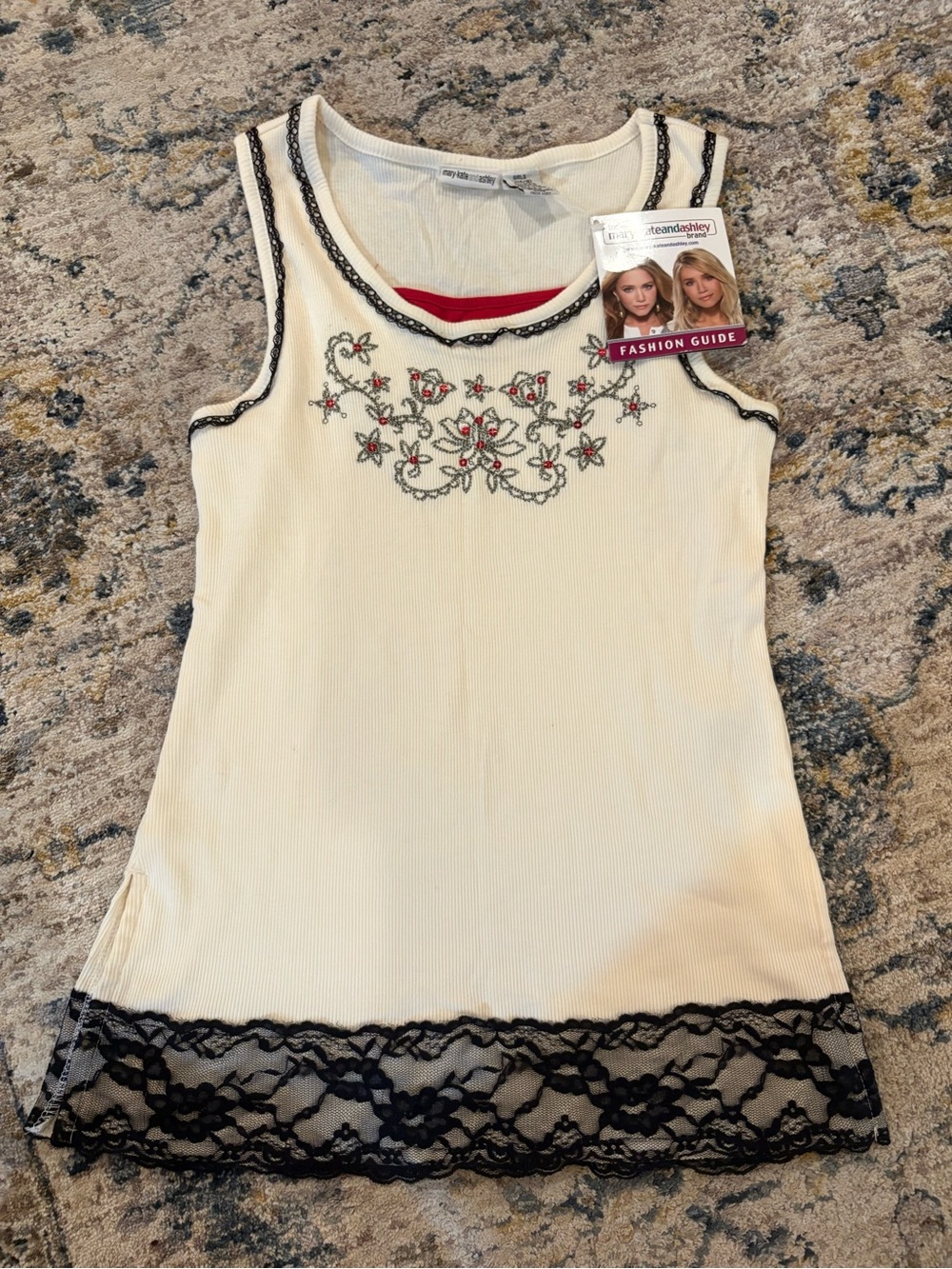 Y2K NWT Mary-Kate and Ashley Girls XL 14/16 White Ribbed Embroidered Lace Tank